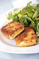 deep fried tofu slices with salad