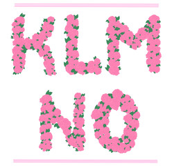 Vector pink roses font - K - O decor letters