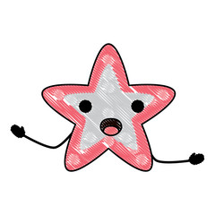 Kawaii surprised sea star icon over white background, colorful design. vector illustration