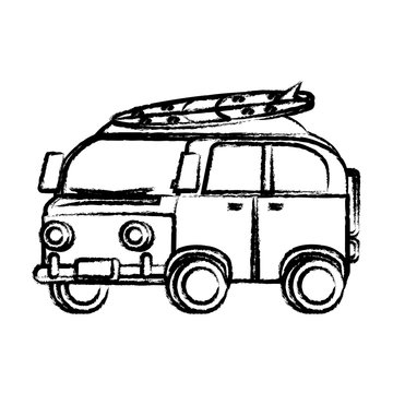sketch of surf van icon over white background, vector illustration