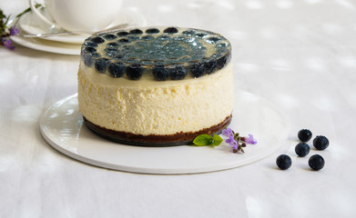 cheesecake with blueberry and lemon jelly
