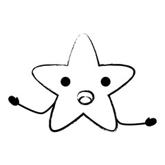 sketch of Kawaii surprised sea star icon over white background, vector illustration