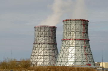 Large cooling pipes at the thermal power plant.