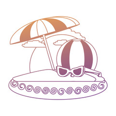 beach with parasol and pool parasol icon over white background, colorful design. vector illustration