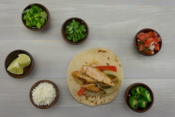 Looking Down on Single Fajita and Toppings