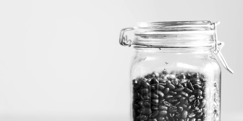 Coffee beans in a glass jar