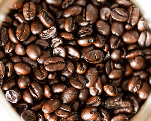 Coffee beans in a glass jar