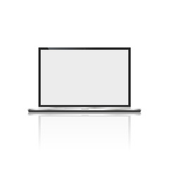 Naklejka premium Realistic laptop, isolated on white background. computer notebook with empty screen. blank copy space on modern mobile computer.