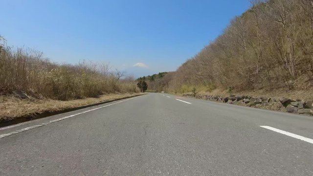 Driving on winding mountain road to Mt.Fuji