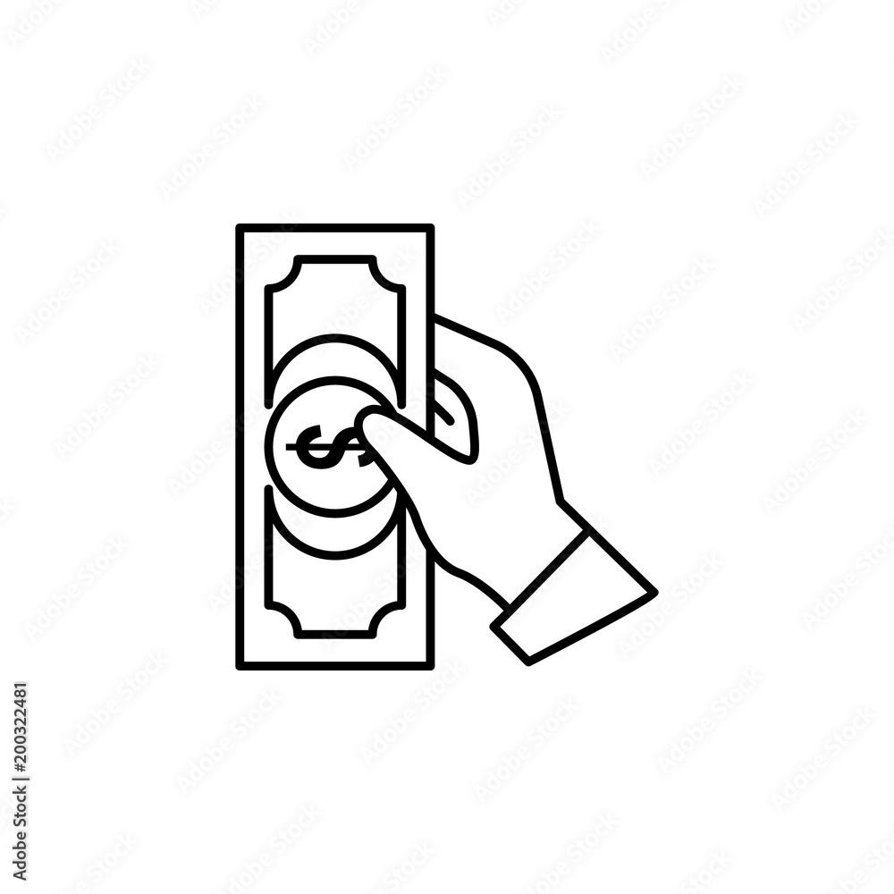 Poster the hand holds a bill of money icon. element of casino for mobile concept and web apps. thin line ic