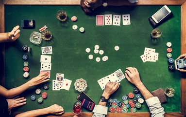 Aerial of people playing gamble in casino