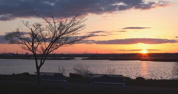 Hackensack River sunset view at the Meadowlands in Secaucus, NJ