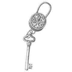 Padlock and key vintage style illustration