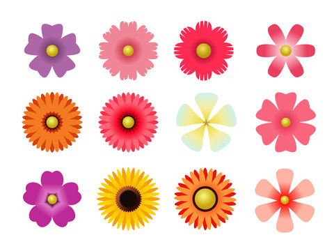 Set of flat icon flower icons in silhouette isolated on white. for stickers, labels, tags, gift wrapping paper.