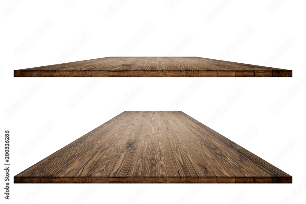 Wall mural empty dining table vintage style with clipping path in perspective view for product placement or mon