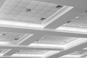ceiling of business interior office building and light neon. style monochrome with copy space add...