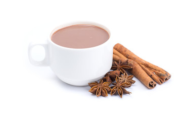Cup of hot cocoa isolated on white background