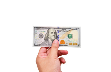 Hand holding money dollars isolated on white background,with Clipping Path