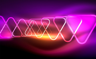 Glowing vector triangle geometric shapes in dark space