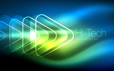 Glowing vector triangle geometric shapes in dark space