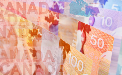 Background shot of Canadian banknotes, Canadian banknotes are the banknotes or bills of Canada