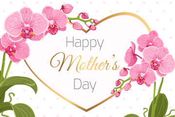 Mothers day card template orchid flowers heart © imaginarybo