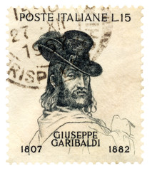 Giuseppe Garibaldi Wearing Hat with Feather: Italian Postage Stamp