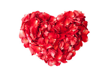 Obraz na płótnie Canvas Heart made of red rose petals isolated on white background with clipping path