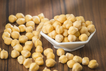 grains of chickpeas, (Cicer arietinum) in bowl on the table