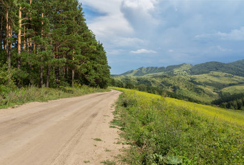 Fototapeta na wymiar Beautiful summer view of the road in Altai Mountains