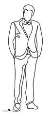 Smartly dressed businessman. Vector illustration. Isolated on white background. Continuous line drawing. Vector monochrome, drawing by lines.