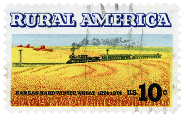 Kansas Rural America Wheat and Steam Train Postage Stamp