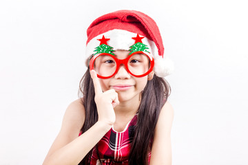 little girl on christmas isolated in white