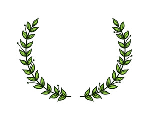 Green Realistic Circular Laurel Foliate, wreath drawing award, achievement, heraldy - obrazy, fototapety, plakaty