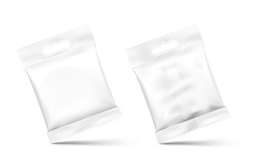 Food snack pillow bags on white background. From and back view. Vector illustration. Can be use for template your design, presentation, promo. EPS10.