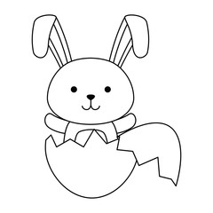 cute rabbit with broken shell egg easter celebration vector illustration design