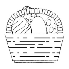 painted easter eggs in basket celebration vector illustration design