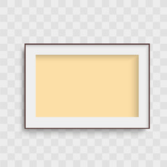 Realistic yellow picture frame on transparent background. Vector.