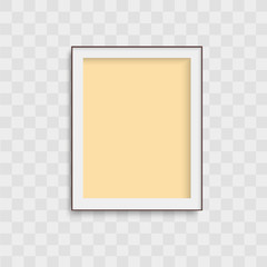Realistic yellow picture frame on transparent background. Vector.