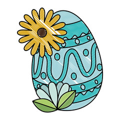 painted easter egg with floral decoration vector illustration design