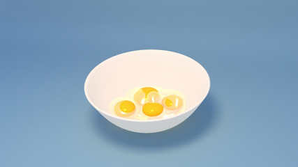 Eggs in a white bowl. 3d rendering picture.