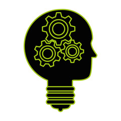 bulb light idea with profile and gears vector illustration design