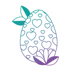 painted easter egg with hearts and leafs vector illustration design