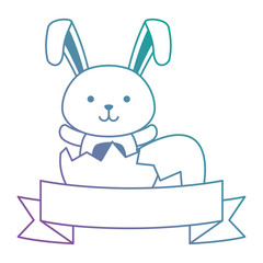cute rabbit with broken shell egg easter celebration vector illustration design