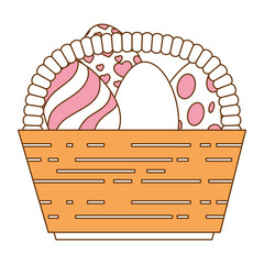 painted easter eggs in basket celebration vector illustration design