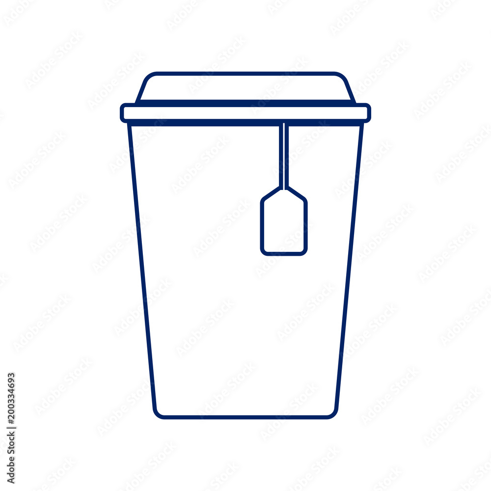 Poster cup with tea sign. vector. royal blue linear icon at white background. thick external and thin inter