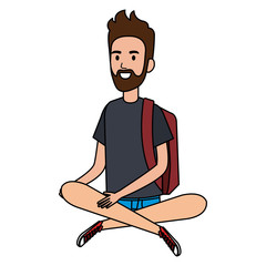 man student sitting on the floor avatar character vector illustration design