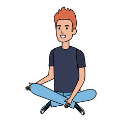 young man sitting on the floor avatar character vector illustration design