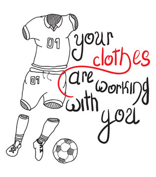 sportswear for football players,vector image, flat design, sports equipment,outline style,Black and white image