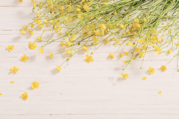 yellow flowers on white wooden background